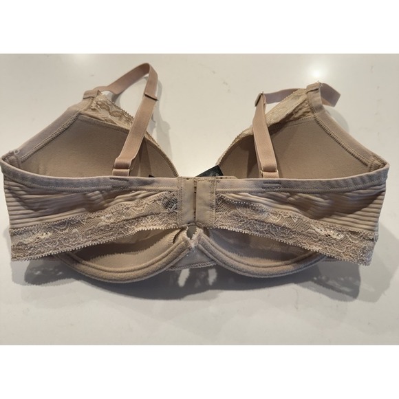Natori Mod Deep Plunge Underwire Push Up Striped Bra Size 32D Beige Lace Trim - Picture 2 of 8